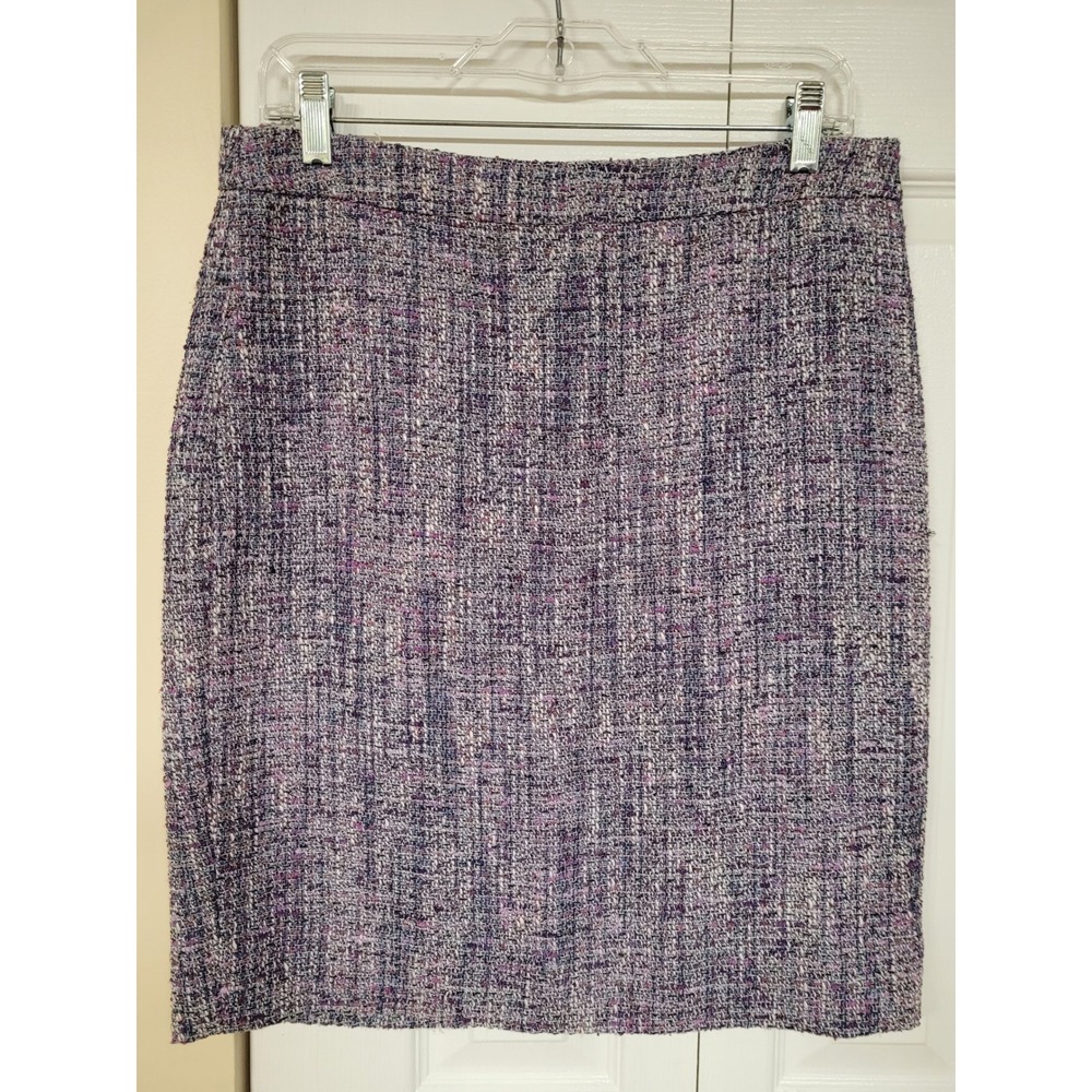 J. Crew Womens Purple Blue Tweed Pencil Skirt Cotton Blend Zip Lined Size 8